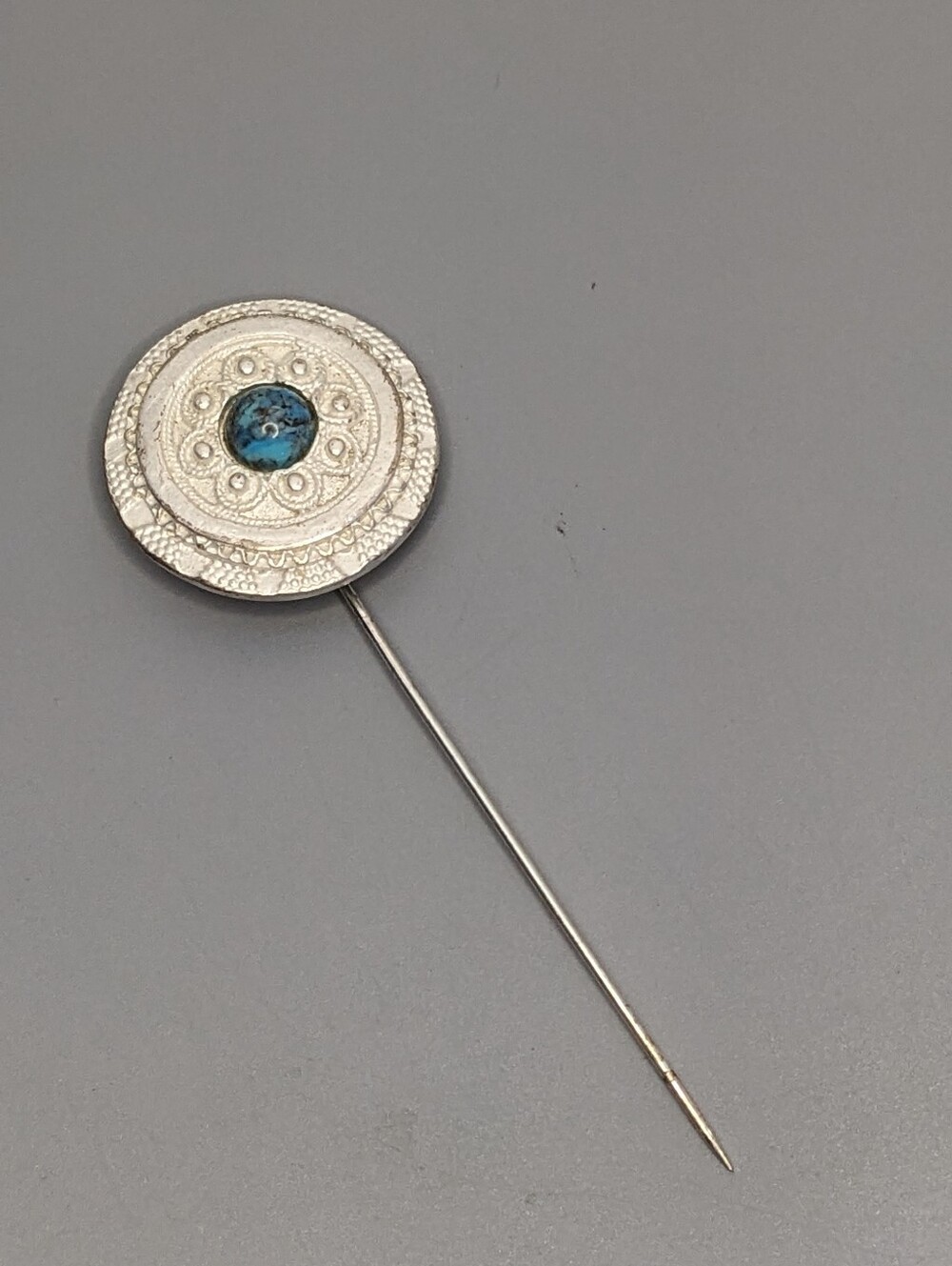 Mid Century Sterling Silver Turquoise Concho Stick Pin Southwestern Vintage